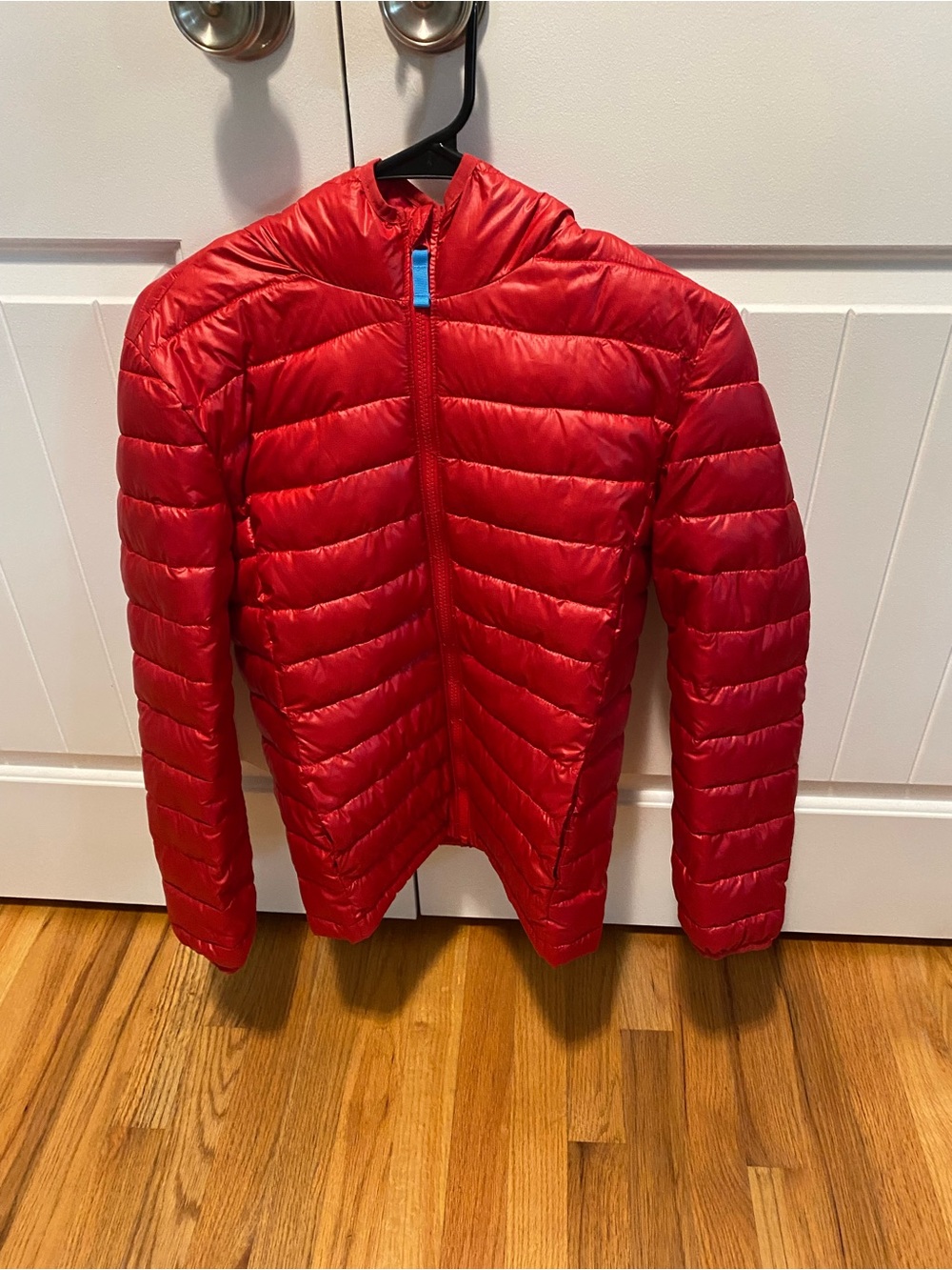 Primary Unisex Kid’s Puffer Jacket Size 14 Red Hooded Full Zip